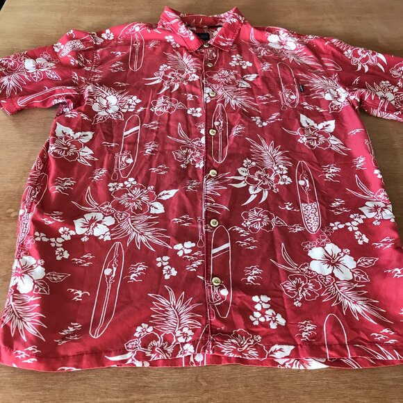 Jack O' Neill Hawaiian Shirt Men XL Red Floral Button Up Pocket Short Sleeve - Picture 1 of 11